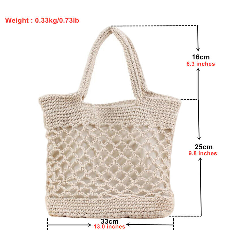 New Portable Foldable Beach Bag for Women Crochet Straw Bag Summer Tote Handbag