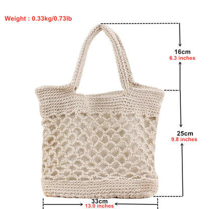 New Portable Foldable Beach Bag for Women Crochet Straw Bag Summer Tote Handbag