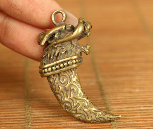 Rare Chinese old bronze hand carving wolf head statue pendant netsuke gift