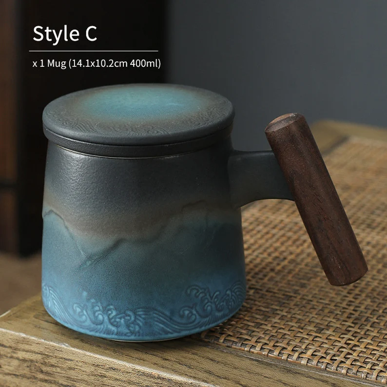 Embersceramic Ceramic Tea Mug with Infuser Relief Mountain Coffee Tea Cup 400ml