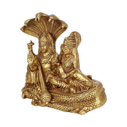 Hindu God Lord Brass Laxmi Vishnu Resting On Sheshnaag Idol Statue Figurine