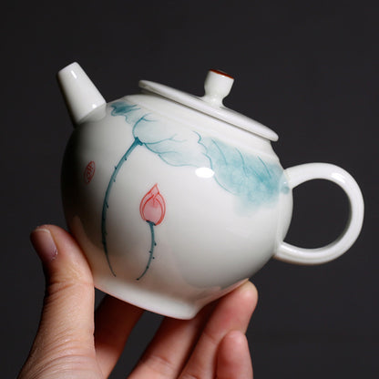 150ml Porcelain Hand Painted Lotus Pattern Teapot Chinese Kung Fu Drinkware