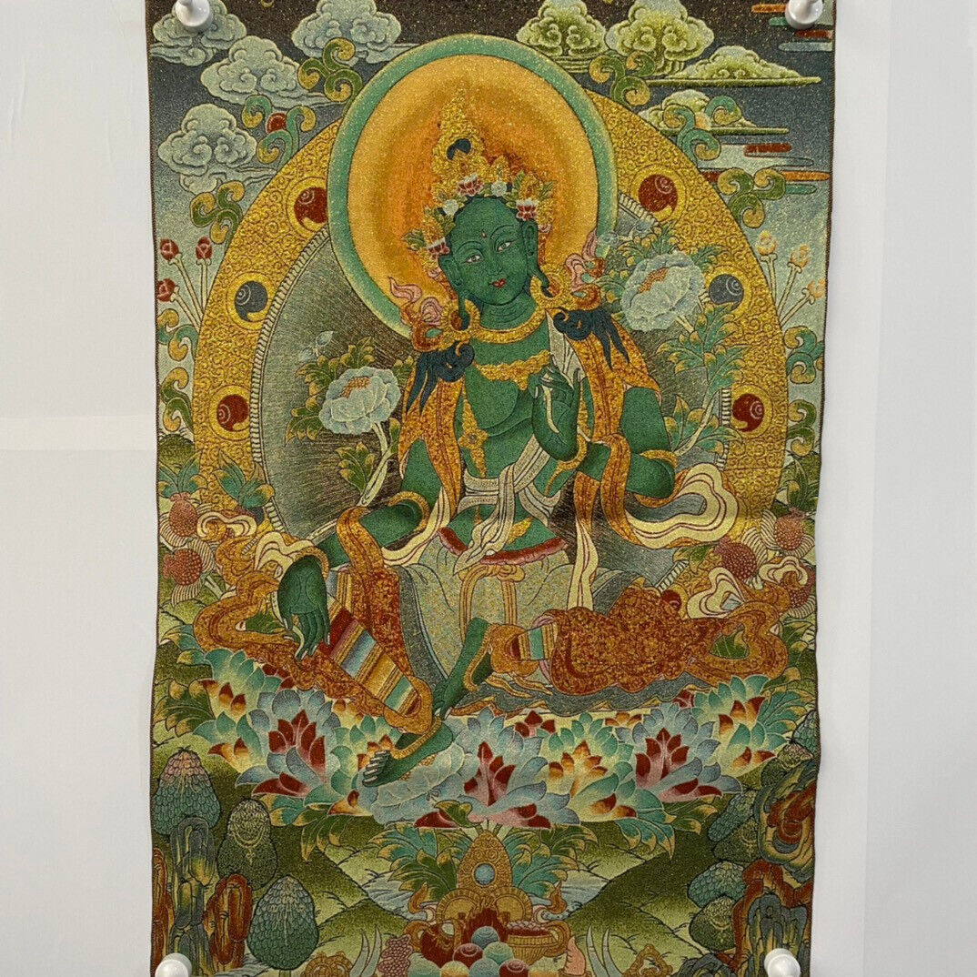 Ancient Tangka Embroidery Guanyin Bodhisattva in Tibet, China 60*90CM（绿度母001）