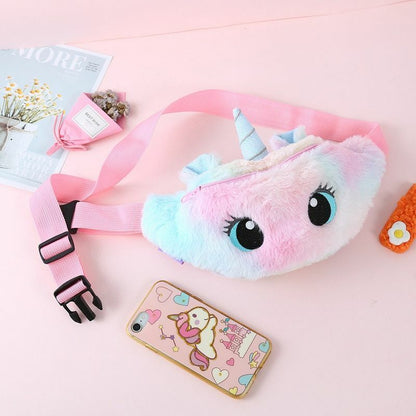 Children's Pack Unicorn Fanny Girls Waist Bag Plush Toy Belt Color Cartoon Purse