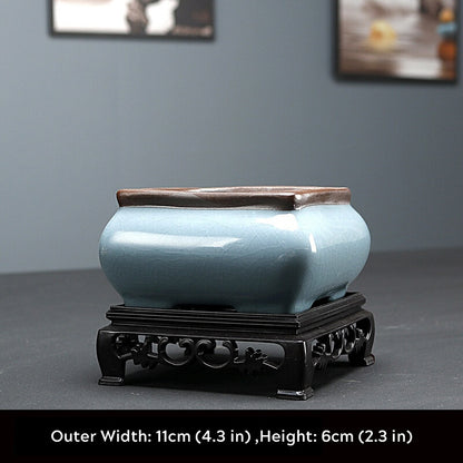 Bonsai Pot 4" Square Chinese Art Glazed High Quality Teal Ceramic Planter small