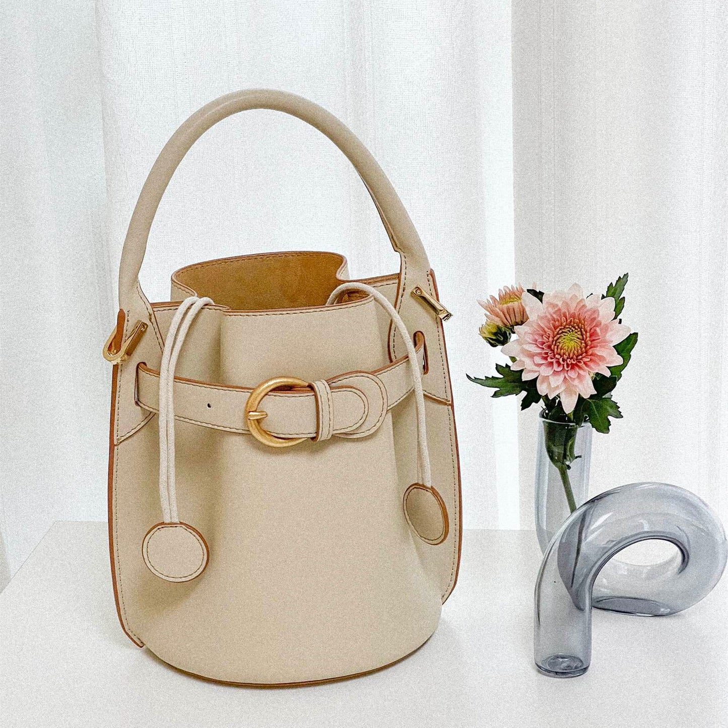 New Fashion Cowhide Bucket Bag Single Shoulder Crossbody Small Bag Leisure Bag
