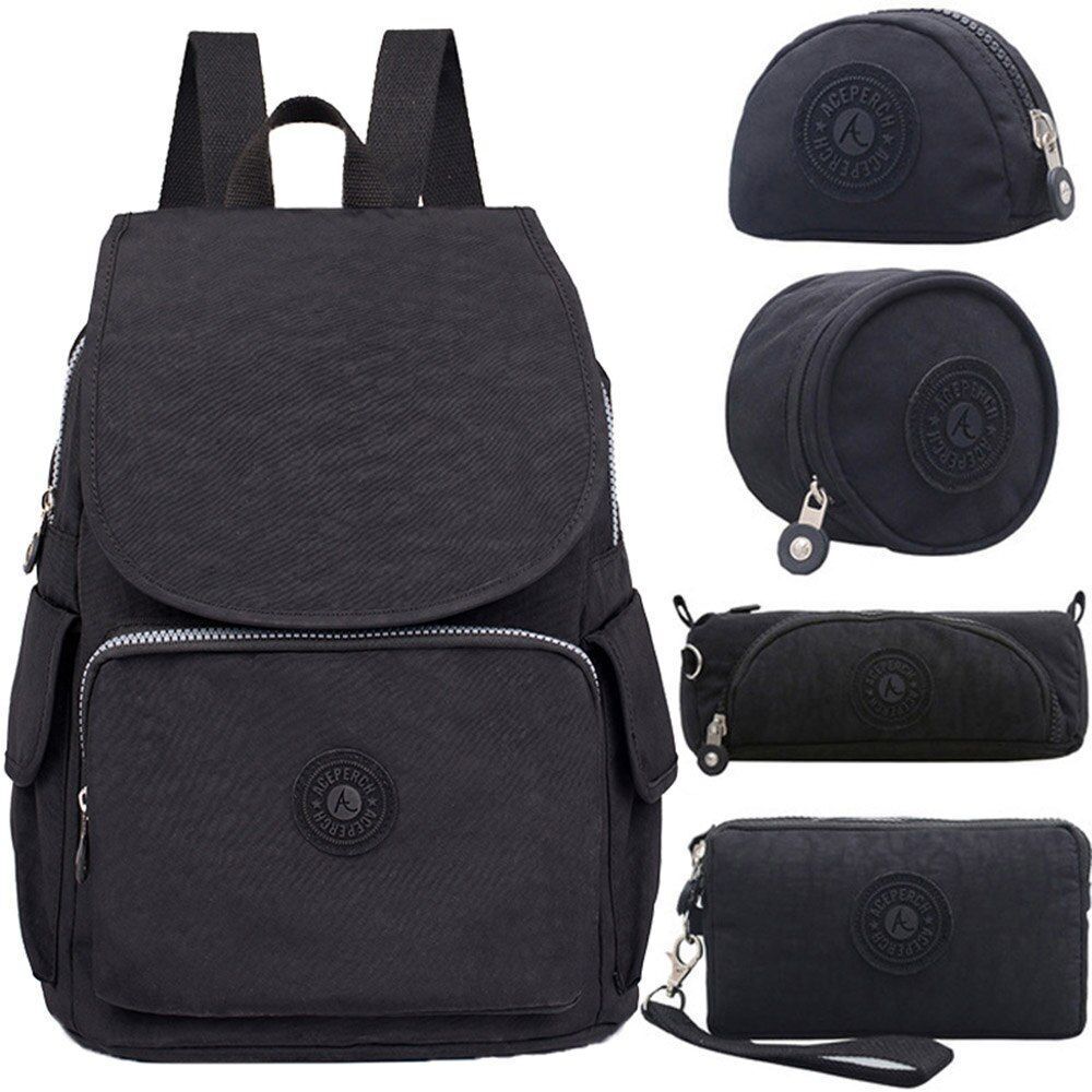 Backpack 5Pcs/Set School Bag Nylon Waterproof Purse Polyester 20-35 L Traveling