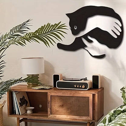 CIFBUY Black Metal Cat Wall Decoration, Modern Cat Silhouette Wall Art Sculpture
