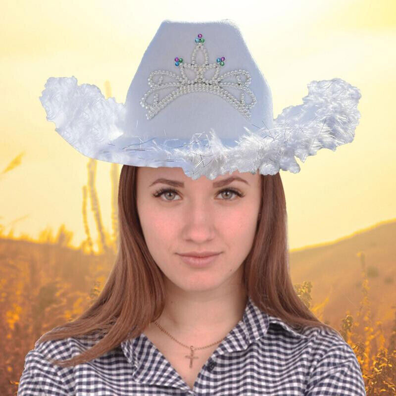 Cowgirl Hat Feather Vintage Brim Crown Western Concert Party Women's Cowboy Hat