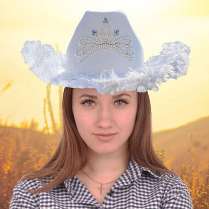 Cowgirl Hat Feather Vintage Brim Crown Western Concert Party Women's Cowboy Hat