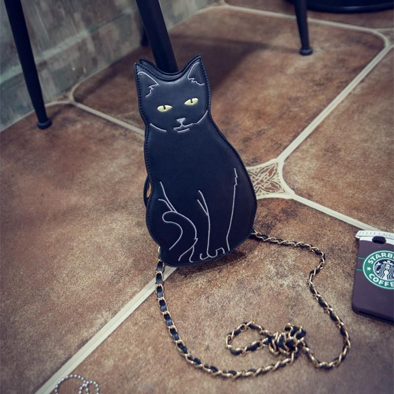 Black Cat Crossbody Chain Bag Street Animal 1PC Cool Unique Crossbody Flap Purse