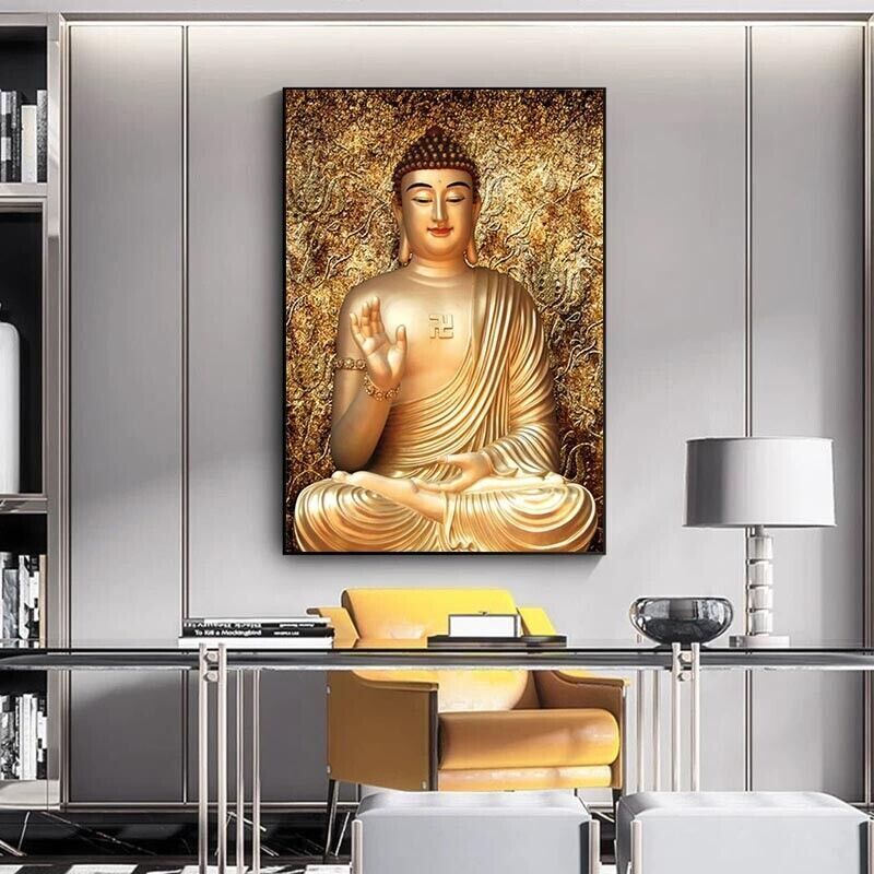 Gold Color Canvas Buddha Painting Printed Giclee Printing Home Decor Wall Art