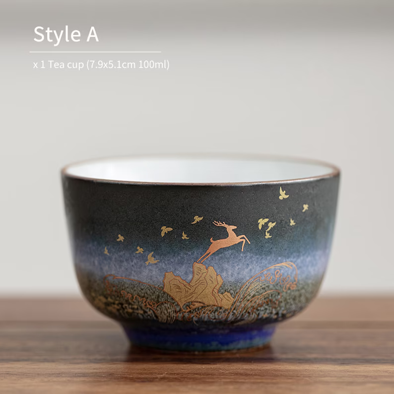 Kongfu Tea Cup Ceramic Gold Deer Personalization Chinese Kung Fu Tea Cup 100ml
