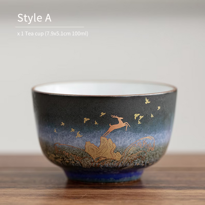Kongfu Tea Cup Ceramic Gold Deer Personalization Chinese Kung Fu Tea Cup 100ml