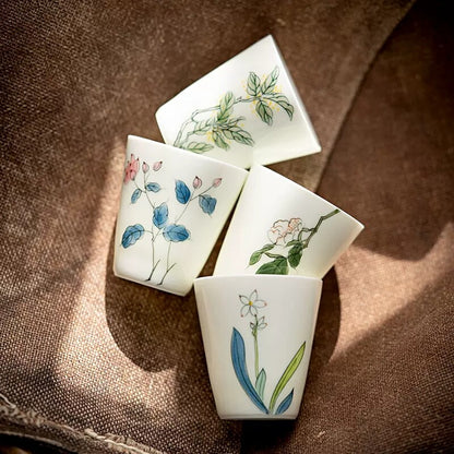 One Tea Cup Handpainted 45ml Porcelain Master Cup Floral Handmade Kungfu Teacups
