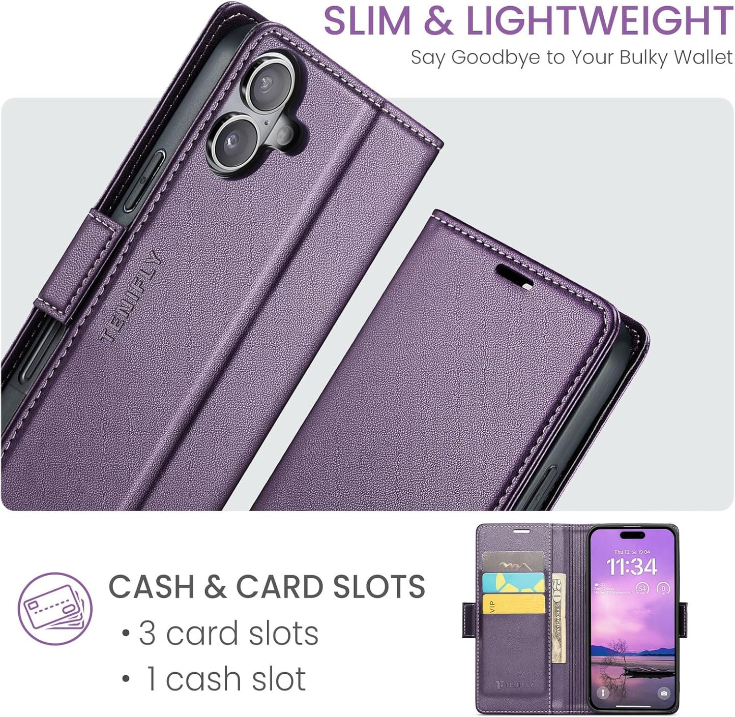 For Iphone 17 Case Wallet with RFID Blocking Card Holder, PU Leather Kickstand P