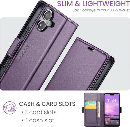 For Iphone 17 Case Wallet with RFID Blocking Card Holder, PU Leather Kickstand P