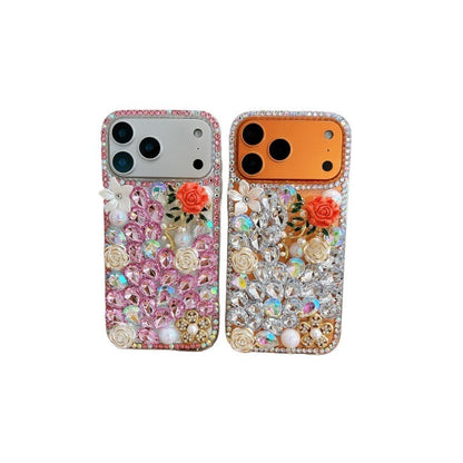 Fashion Red Rose 3D Diamond Clear Case for iPhone17 Promax/16/15/14/13/Samsung