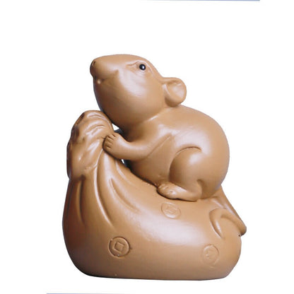 Chinese tea pet yixing zisha purple clay mouse statue small size mascot tea play