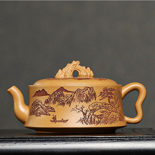 Chinese Teapot Marked Handmade Mountain Carved Master Pot Zen Style Yixing Zisha