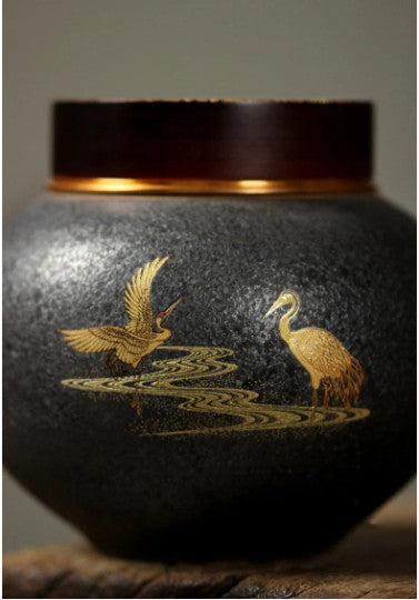 Ceramic Tea Caddy Crane Black Tea Canisters For Storage Tea Tea Box Storage Jars