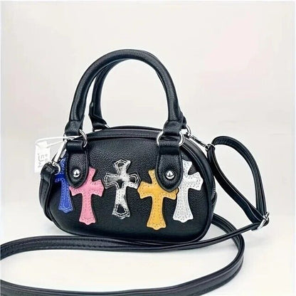 Women's Crossbody Vintage Bag PU Leather Punk Handbag Crucifix Shell Shape Gift