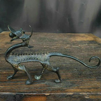 Chinese Bronze Copper Statue Carved Dragon Pen Holder Figurines