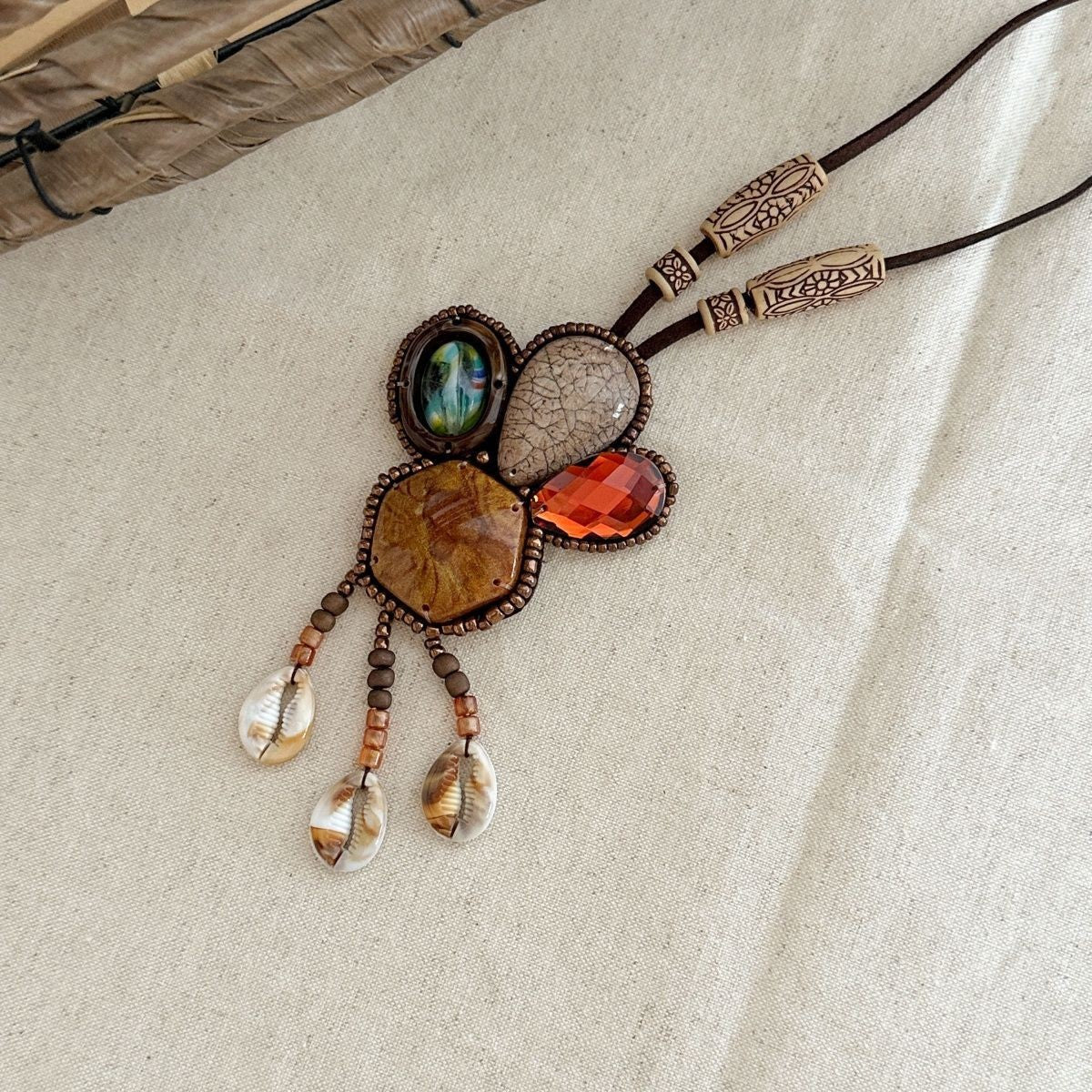 Bohemian Ethnic Necklace 2Pcs Shell Tassel Vintage Layered Sweater Chain