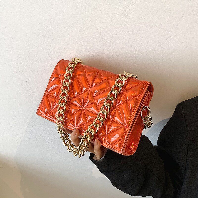 Metal Chain Shoulder Bag Handbag Purse Shiny Leather Small Fashion 22*14*7 CM