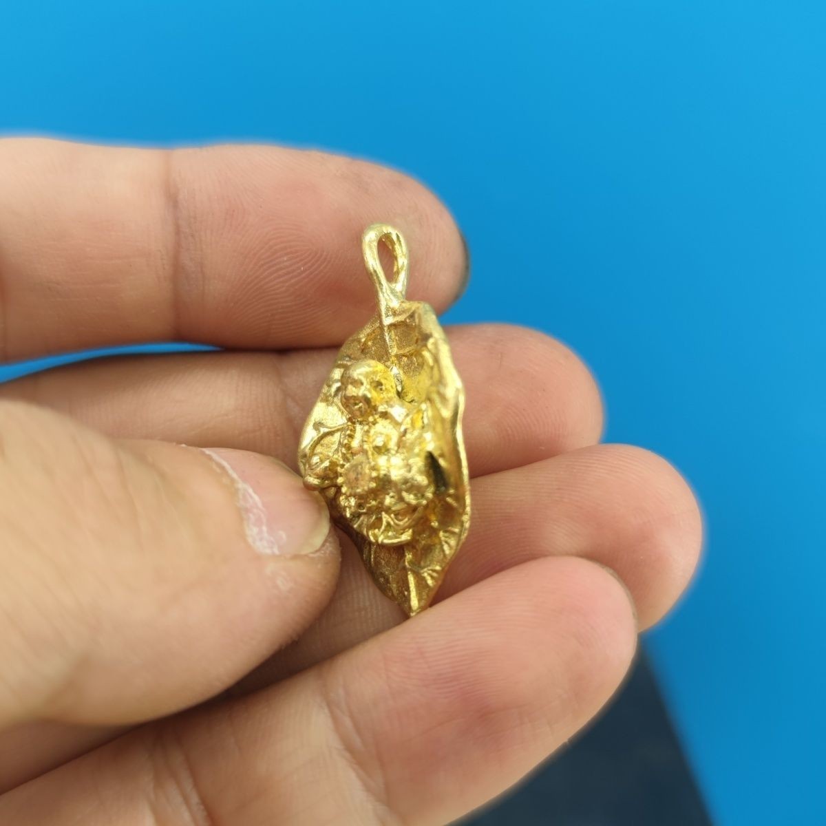 Yellow Brass Maitreya Buddha Pendant Men Woman Blessing Lucky Gift Keychain
