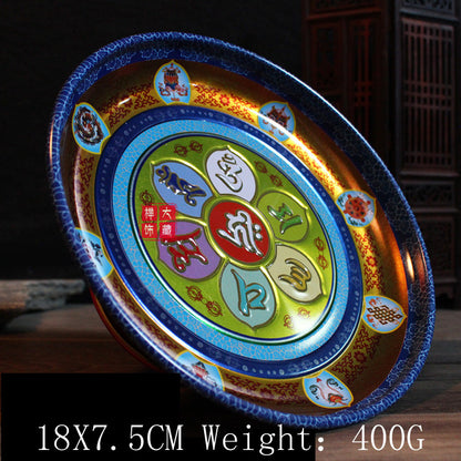7.0inch Tibet Tibetan Mikky Buddhism Manza Manda OM Tray Plate Temple Supplies