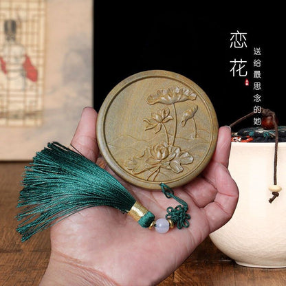 Green Sandalwood Comb & Mirror Set Vintage Portable Gift
