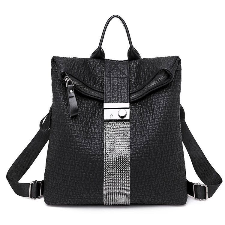Women Leather Black Backpack School Backpacks Girls Travel Bagpack