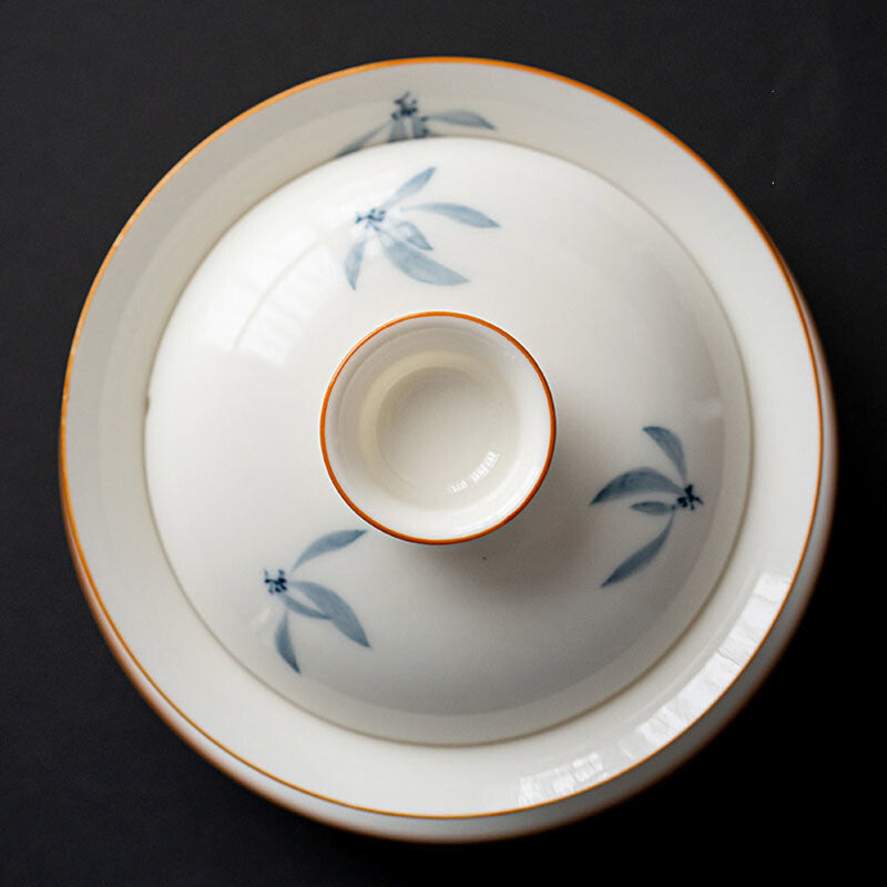 165ml Ceramic Porcelain Handmade Hand Painted Gaiwan Tea Lid Cup Tea Bowl