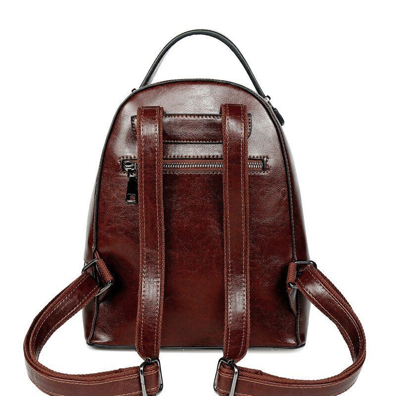 Genuine Leather Rucksack Travel Knapsack School Daypack Oil Wax Cowhide Backpack