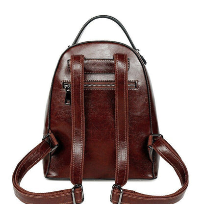 Genuine Leather Rucksack Travel Knapsack School Daypack Oil Wax Cowhide Backpack