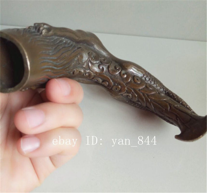 Collect Old Brass Auspicious Hand Carved Mermaid Statue Walking Stick Cane Head