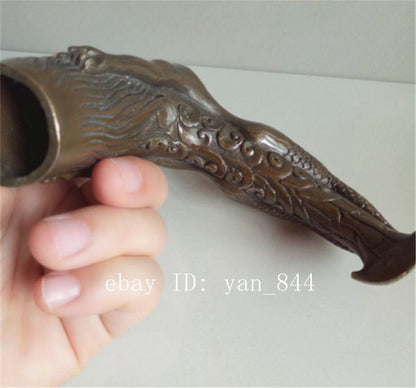 Collect Old Brass Auspicious Hand Carved Mermaid Statue Walking Stick Cane Head