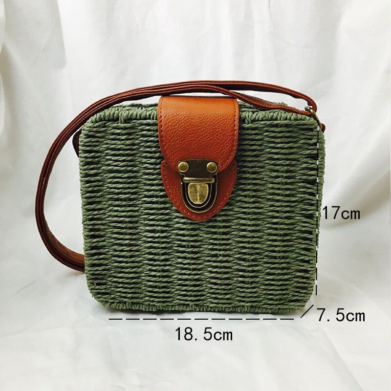Straw Bags Round Woven Handmade Summer Beach Circle Crossbody Shoulder Bag 1 PC