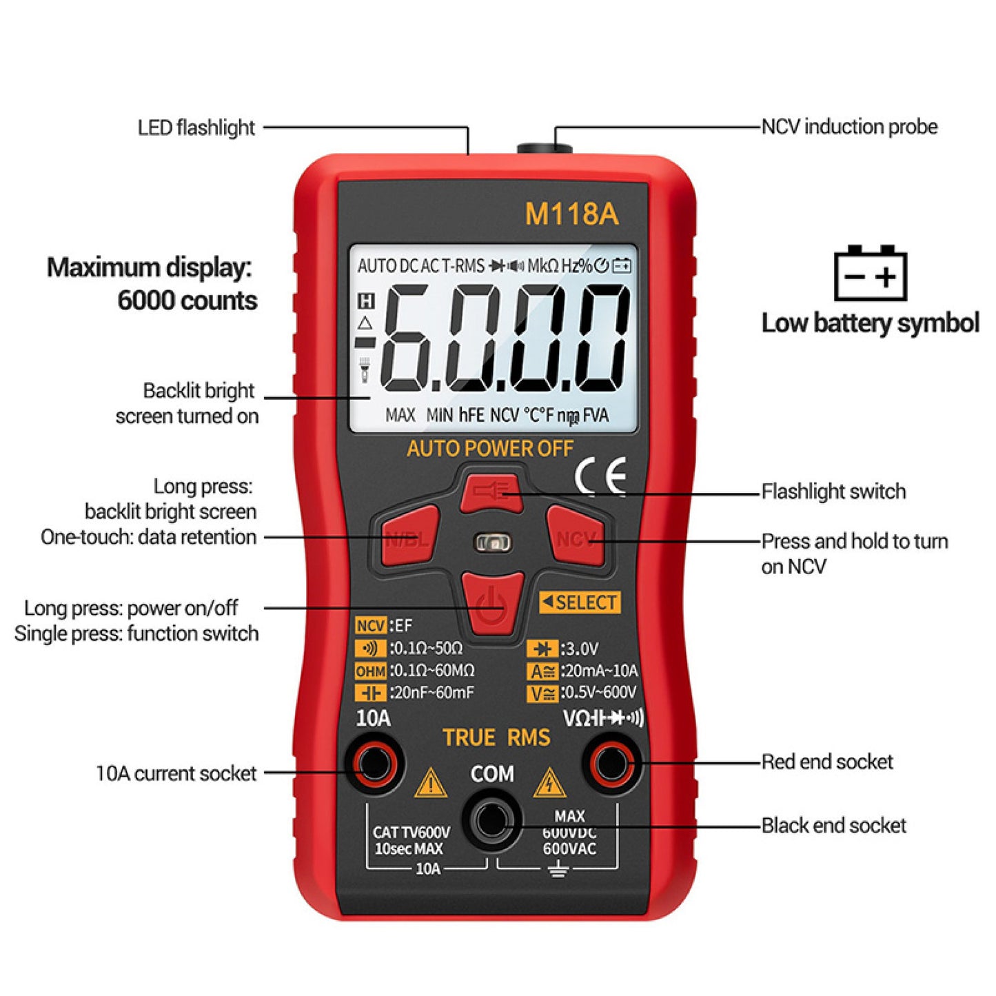 ANENG M118A Digital Multimeter AC/DC Spannungs Tester NCV Measuring 6000 Counts
