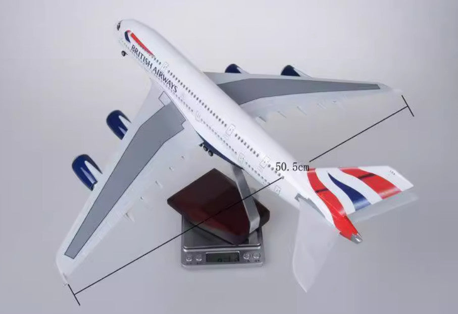 46CM 1:160 BRITISH AIRWAYS AIRBUS A380 Airplane Landing Gear Resin Plane Model