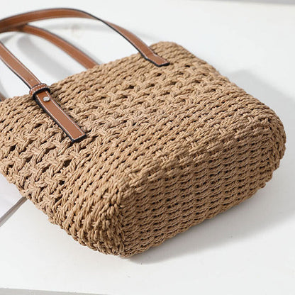 Women Woven Boho Handbag Summer Beach Tote Straw Bag Round Rattan Shoulder US .