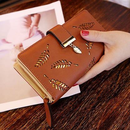Wallets Hollow Leaf Synthetic Leather Purse Zipper Buckle Wallet Long Cash Bags