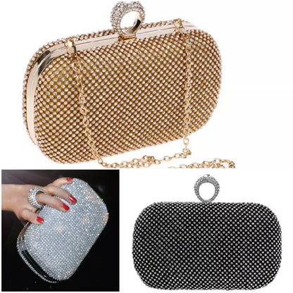 Women Small Evening Clutch Rhinestone Wedding Party Clutch Bag Gold Silver Black