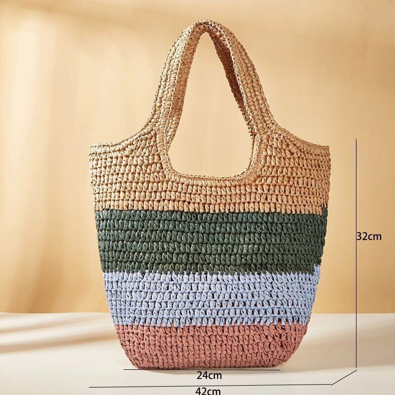 Straw Women Shoulder Bags Paper Woven Female Handbags Summer Beach Straw Bags