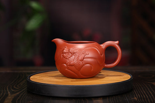 5.3" Collect China Yixing Zisha Pottery Clovershrub Clay300ML Fish Dragon Teapot