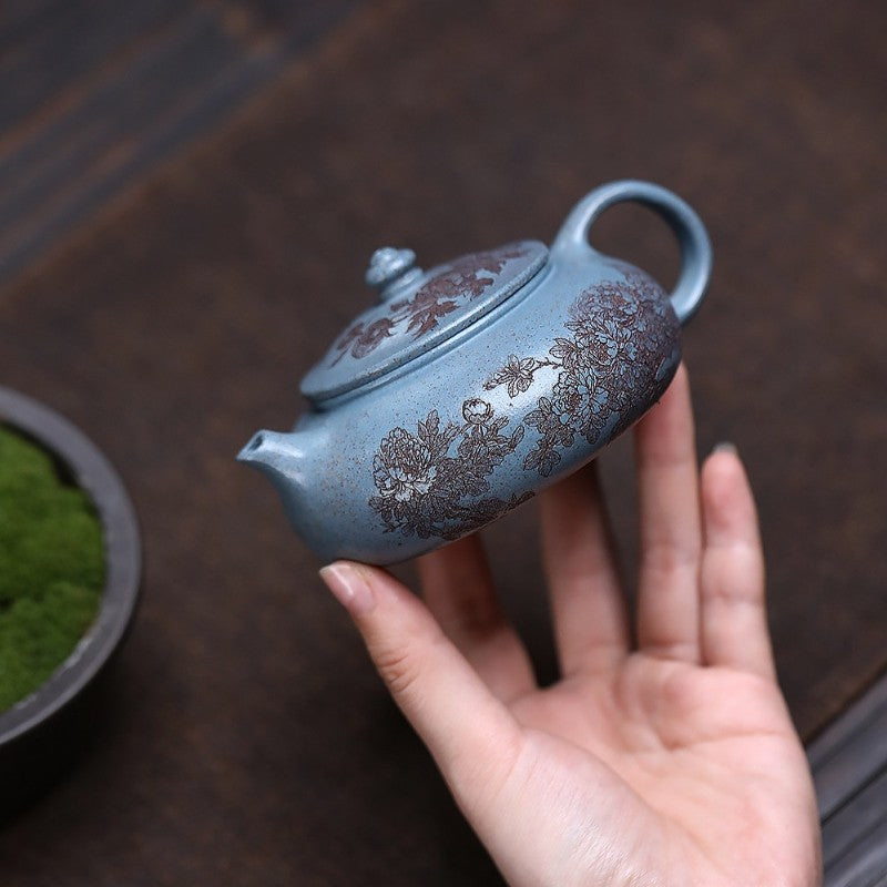 hand carved peony embossed master pot real yixing zisha clay tea pot 180ml China