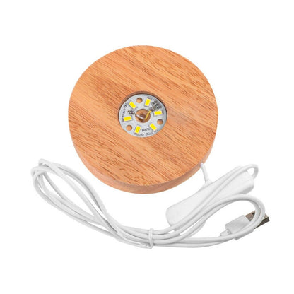 Wooden LED Display Stand 3D Nightlight Round Base Holder for Crystal Glass Ball
