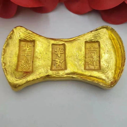 1Pc Tenth Year Qianlong Reign Qing Dynasty Brass Solid Gold Ingot Bar From