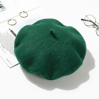 Wool Beret Hats Women Pure Felt British Style Solid Color Slouchy Winter Female